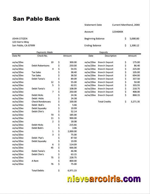 USA San Pablo Bank account statement Word and PDF